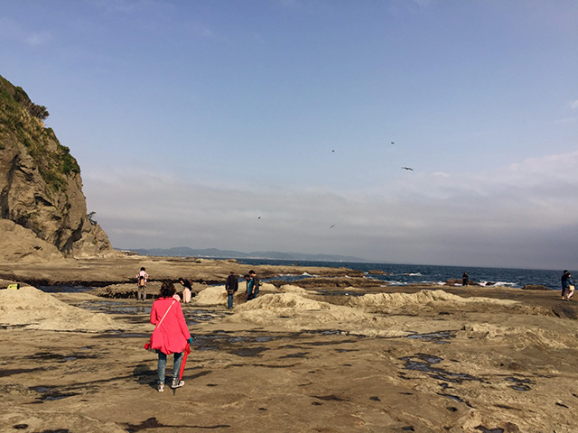 断崖を降りて、海のそばに